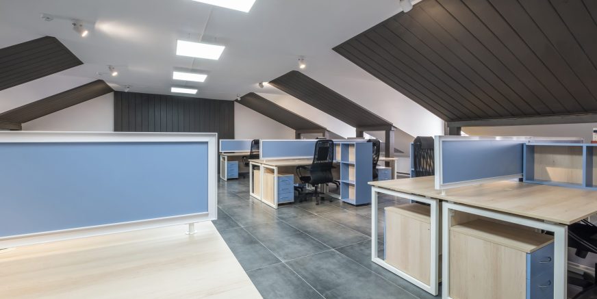 interior in empty work mansard room in modern office or coworking